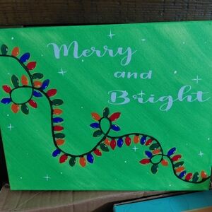 Festive Green 'Merry and Bright' Holiday Canvas